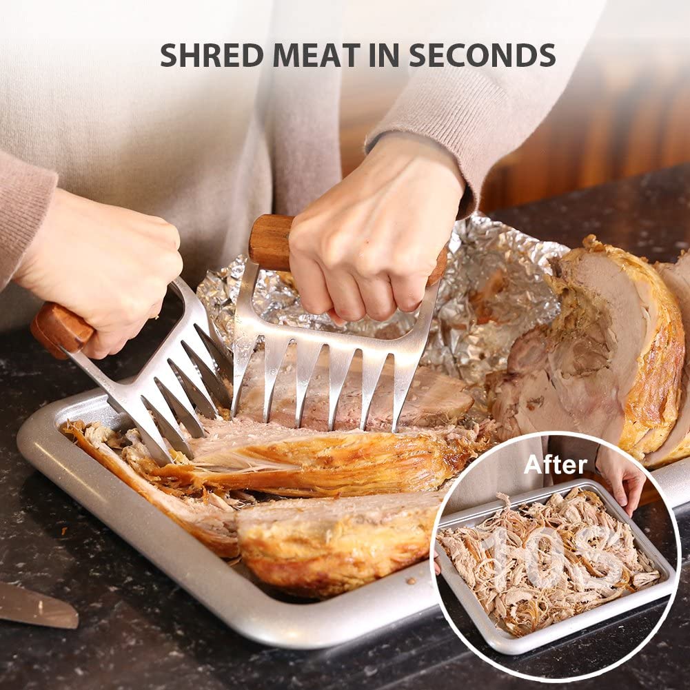 Easy To Clean & Safe To Use Shredding Serving Metal Meat Shredder Bear Claw M LIFE MASTER Stainless Steel Meat Forks With Handle BBQ Meat Handler For Pulling Ultra-Sharp Blades 